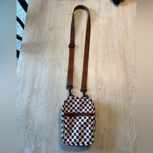 Bricton Checkered Crossbody Bag with Brown Leather Straps